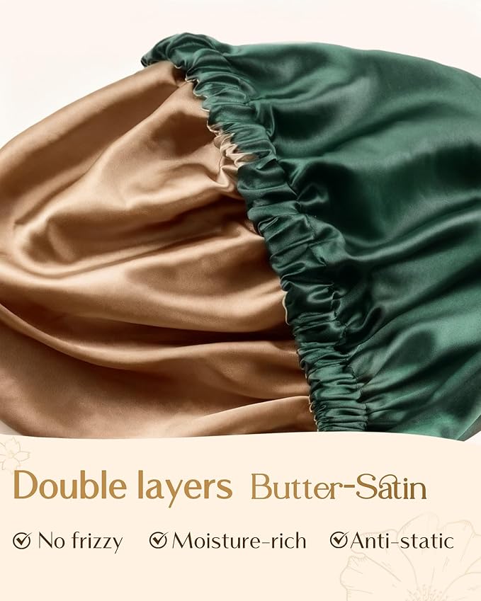 YANIBEST Adjustable Silk Bonnet Double Layer Satin Bonnet Hair Bonnet for Sleeping Bonnets for Women Hats Curly Natural Hair, Green