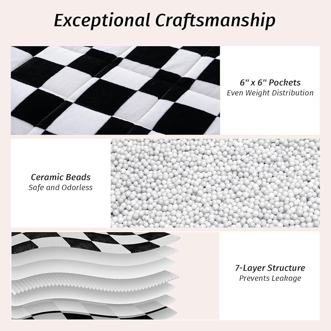 Wemore Flannel Fleece Weighted Blanket for Adult Twin Size 15 lbs, Dual Sided Luxurious Checkerboard Grid Heavy Blankets, Ultra Soft Throw Blanket, Plaid Black, 48 x 72 inches