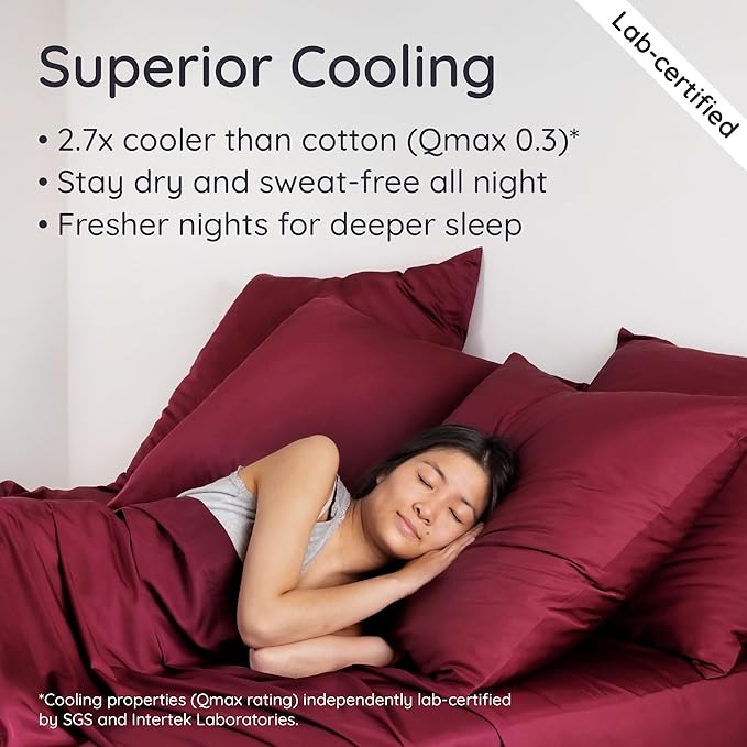 Bambaw 100% Viscose Derived from Bamboo Sheets Full Size Set – 4pcs Set of Full Size Bed Sheets Cooling and Soft, with Elastic Corner Straps, Bedding for Night Sweats (Burgundy)