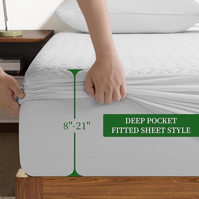 Premium Twin Size Mattress Protector Waterproof HN Cooling Bed Mattress Cover College Dorm Single Breathable 5D Air Fabric Fits Up 8-21 Pocket Vinyl Free Anti Slip and Wear-Resistant(3-in-1, Twin)