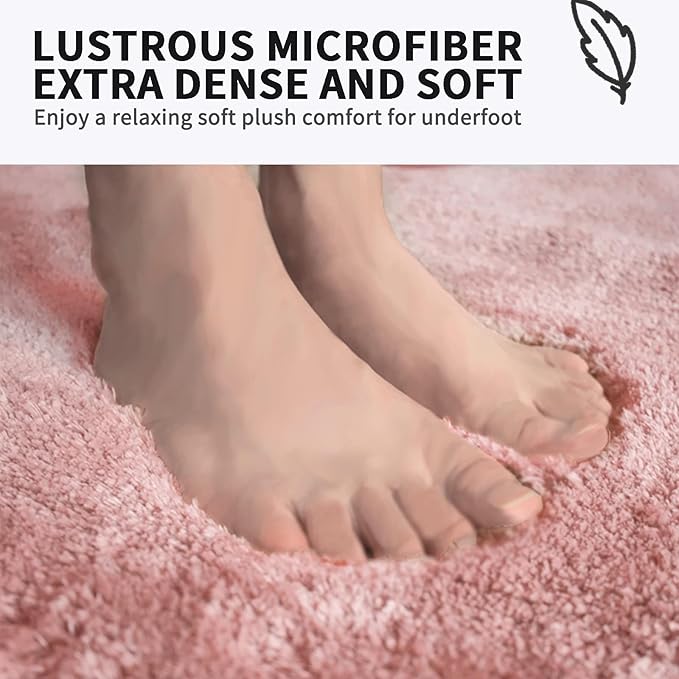 FIFU Bathroom Runner Rug 24" W x 60" L, Bath Mats for Bathroom, Bedroom & Kitchen, Non-Slip Rubber Latex Backing, Comfort & Soft Shower Bathmat & Carpet for Sink, Home & Hallways, Pink