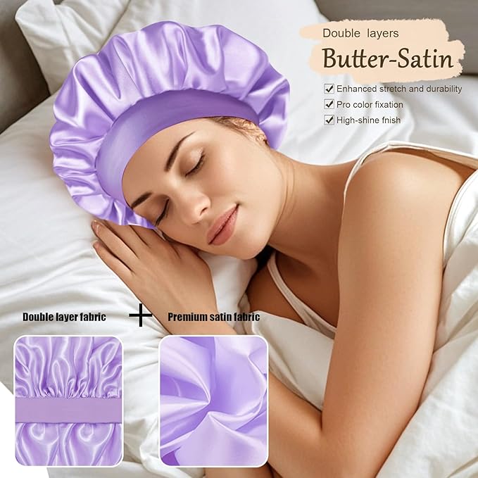 Satin Silk Bonnet for Sleeping, Soft Satin Lined Hair Bonnet for Women, Double Layer Sleep Nightcap