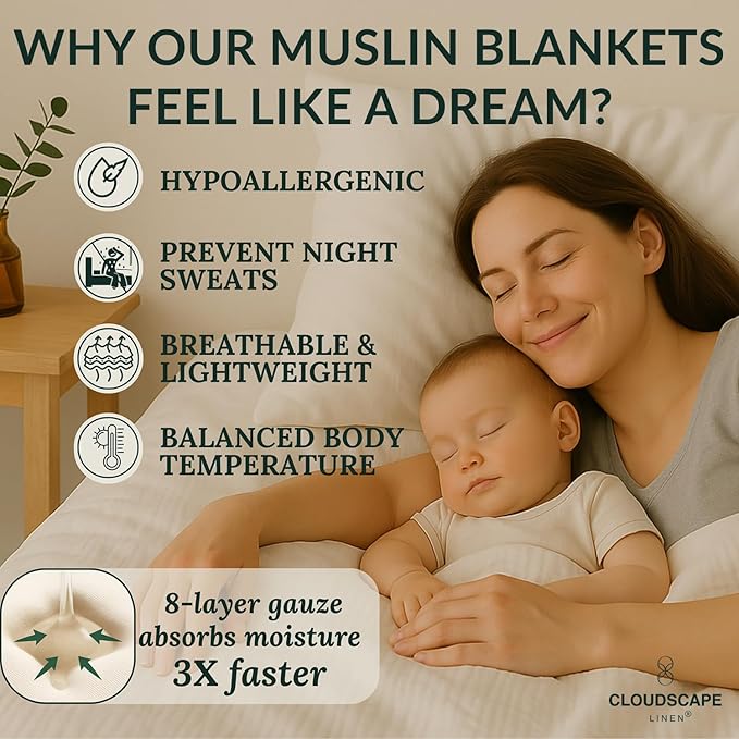 Cloud Scape Linen 8-Layer Muslin Blanket King Size for Adult - 100% Cotton, Heavy Weighted and Soft, All Season, Winter Cozy Blanket, Fits up to California King Bed, 92x108, White