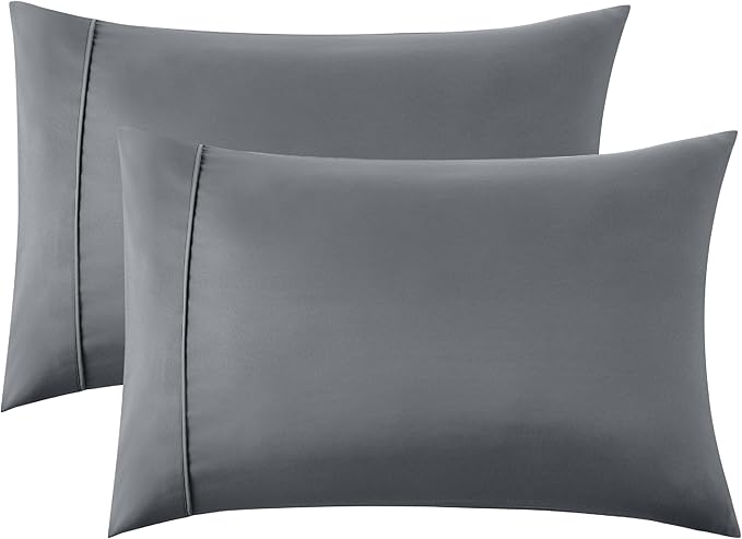 Bedsure Queen Pillow Cases Set of 2 - Dark Grey Double Brushed Microfiber Pillowcases 2 Pack, Super Soft Cooling Pillow Case Covers with Envelope Closure, Wrinkle, Fade and Stain Resistant, 20”x30“