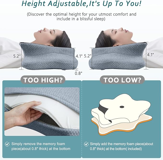 Cervical Neck Pillow for Pain Relief Sleeping, Contour Memory Foam Pillow, Ergonomic Side Sleeper Pillow for Adults, Cooling Orthopedic Neck Support Pillow for Back Stomach Sleepers