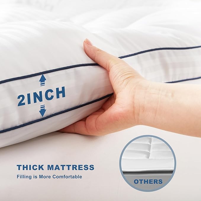 BEDLORE Twin XL Mattress Topper, Thick Pillow Top Pad for Back Pain Relief, Cooling Soft Mattress Cover with Deep Pockets 6-15 inch