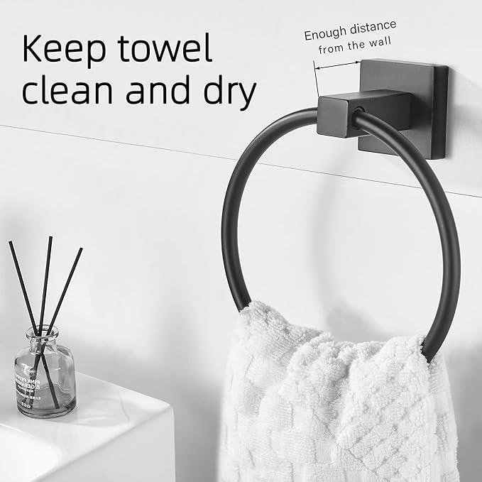 FORBATH Black Toilet Paper Holder Towel Ring, Black Bathroom Hardware, Hand Towel Holder Toilet Paper Roll Holder Set, Wall Mounted Stainless Steel Bathroom Accessories, 2 PCS