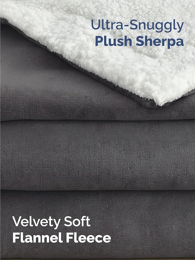 Sherpa Fleece Blanket Queen Size - Reversible Sherpa Fleece Queen Blanket - Super Soft Double Sided for Bed, Sofa, Couch - Thick, Warm, and Plush - Luxurious Bedding for Winter - Dark Grey, 90" x 90"