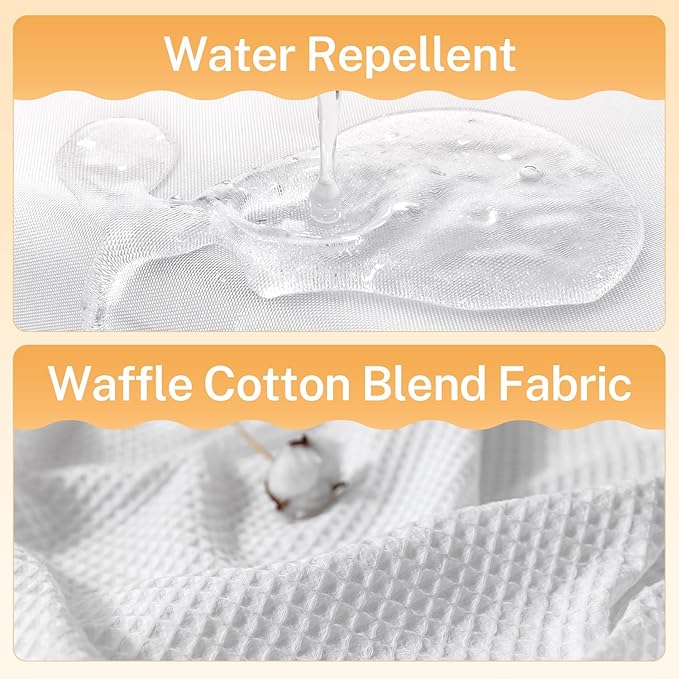 River Dream Extra Long Shower Curtain Set, Cotton Blend, Waffle Weave, with Snap in Replacement Liner, White, 71 x 86 inches