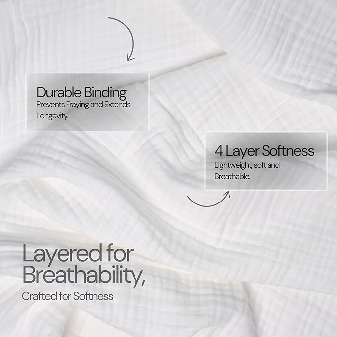 Salt Earth 100% Cotton Muslin Throw Blanket Gauze Blanket 55"X75" Twin, 4 Layered for Couch, Bed, Living Room,Lightweight & All Season Blankets & Throws, Easy to wash, Nature & Skin Friendly(White)