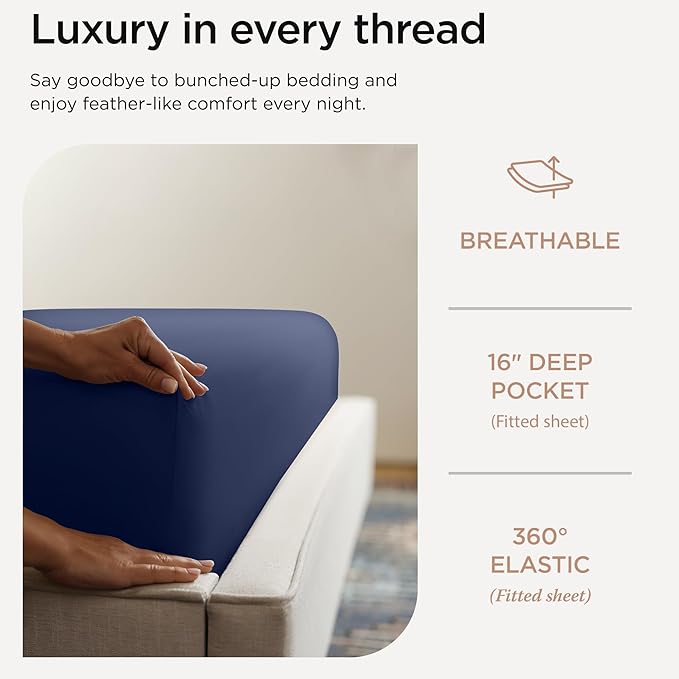 Threadmill Twin Sheet Set |656 Thread Count 100% Supima Cotton Sheets for Twin Mattress |Solid Sateen Twin Bed Sheets Set | 16” Deep Pocket | Soft Breathable 3-Piece Cooling Sheet Set | Folkstone Blue
