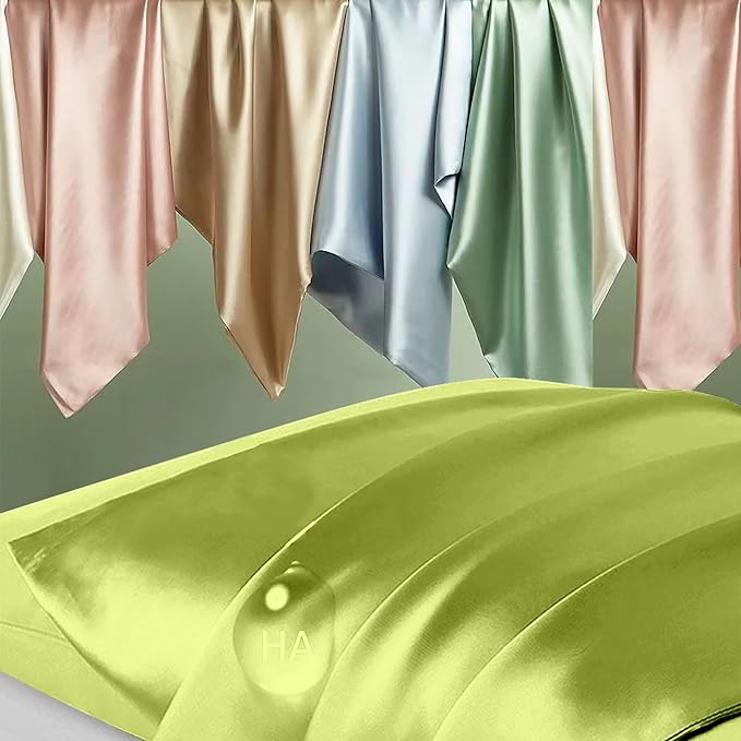 Silk Pillowcase 2 Pack, Natural Mulberry Silk Pillow Cases, Anti Acne Silk Pillowcase for Hair and Skin, King Size Silk Satin Pillowcase Set of 2 with Zipper, Gifts for Sleeping Women, Olive Green
