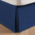 MIYE Pleated Waffle Weave Bed Skirt, Tailored Dust Ruffle 16 Inch Drop Easy Fit, Machine Washable (Navy Blue, Queen - 16" Drop)