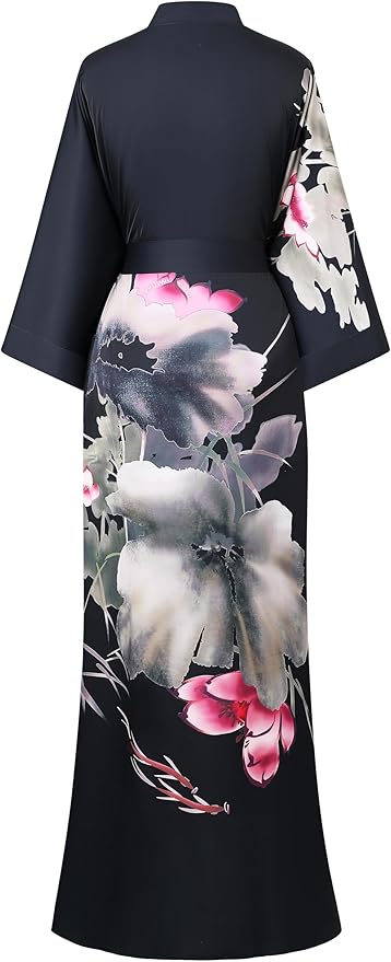 PRODESIGN Kimono Robe for Women - Long Satin Sleepwear Silky Kimono Cover-Up Nightgown Japanese Bathrobe Loungewear Blouse