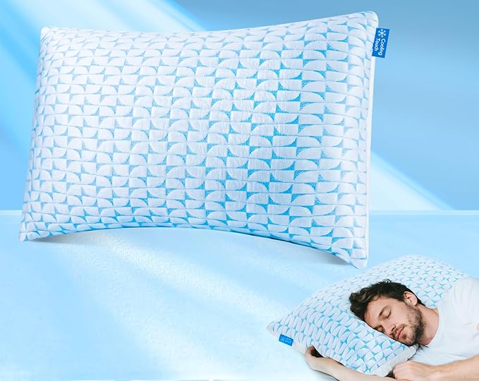QUTOOL Cooling Firm Side Sleeper Pillow, Adjustable Shredded Memory Foam for Side Back Stomach Sleepers, Supportive Neck Support Pillow with Washable Cover, Standard Size, CertiPUR-US Certified