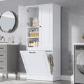Tall Storage Cabinet with Adjustable Shelves & Flip-Out Basket, MDF Material with Aluminum Alloy Handles, Large Capacity for Bathroom, Kitchen, Living Room, Office Organizer, White
