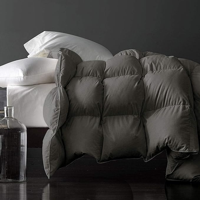 Royoliving Premium Feathers Down Duvet Insert Comforter California King Size Charcoal Grey All Season Medium Warmth 100% Cotton Cover with Corner Tabs (108x98, 67 oz)