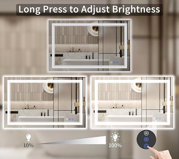 30"x50" LED Bathroom Mirror with Lights, Anti-Fog, Backlit + Front Lit, Dimmable, Led Vanity Mirror for Wall, Lighted Bathroom Mirror, 3 Colors, Shatter-Proof Tempered Glass