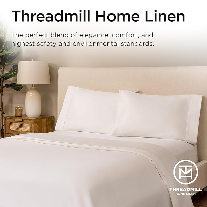 Threadmill California King Sheet Sets |Certified American Supima Cotton Sheets | 656 Thread Count 4 Piece Hotel Quality Luxury Bed Sheets Set with Elasticized Extra Deep Pocket | White Sheets