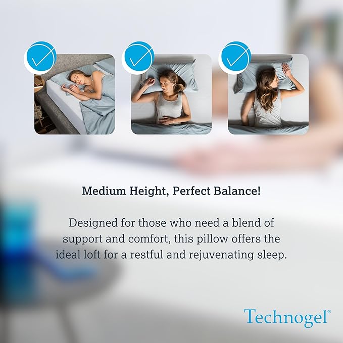 Technogel Deluxe Cooling Gel Pillow - Patented Cooling Technology, Odorless Memory Foam – Breatable Ergonomic Support for Side & Back Sleepers with Washable Cover, 4.5" (Medium)