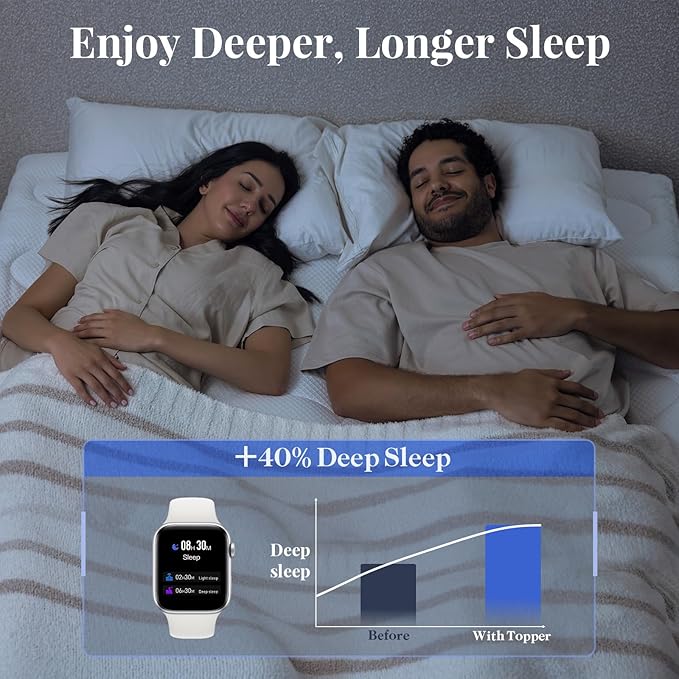 OhGeni Cooling 4 inch Dual Layer King Mattress Topper, 2 inch Cooling Gel Memory Foam, 2 inch Down Alternative Pillow Top Pad, Mattresses Cover for Bed, Medium Support, Fits 6”-19” Deep Pocket