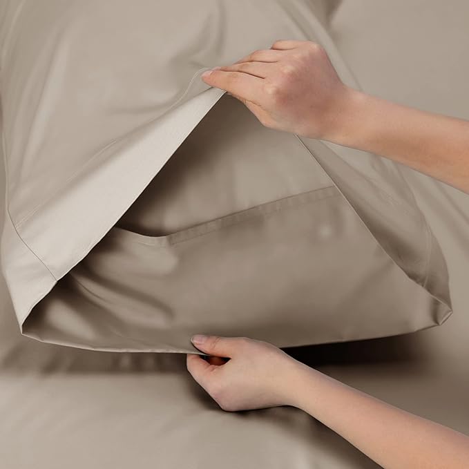 Bedsure Cooling Sheets Twin XL, Rayon Derived from Bamboo, Breathable & Soft Twin XL Sheet Sets, Deep Pocket Up to 16 Inches, Hotel Luxury Silky Dorm Bedding for Hot Sleepers, Simply Taupe