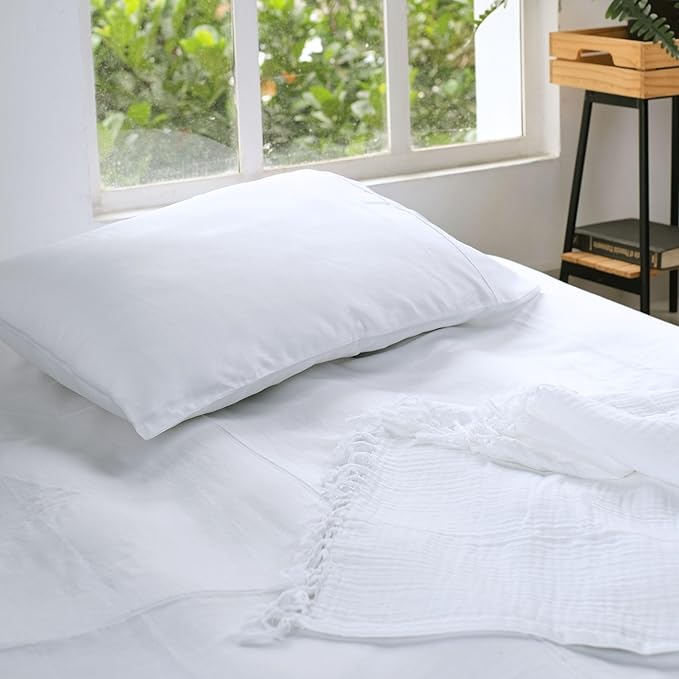 Salt Earth 100% Cotton Muslin Throw Blanket, Gauze Blanket 50"X60" Throw with Tassel 4 Layered for Couch, Bed, Living Room, Lightweight & All Season Blankets & Throws, Nature & Skin Friendly(White)