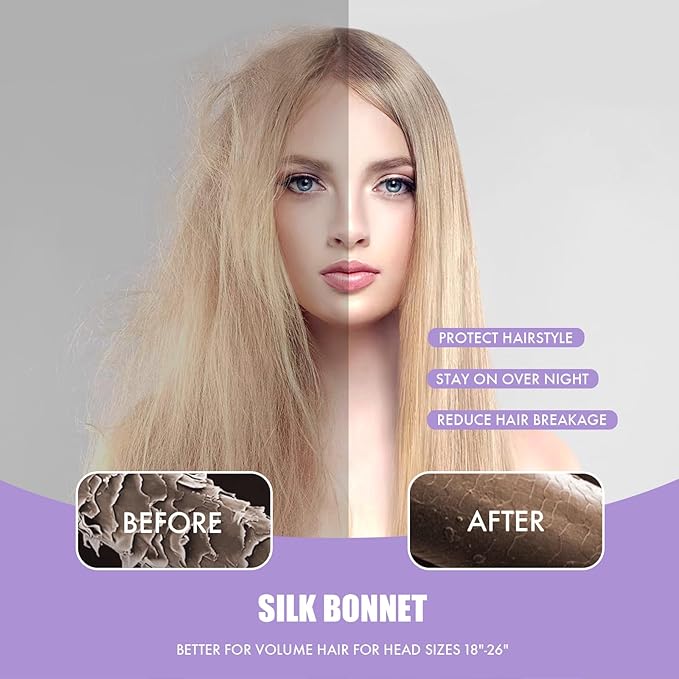 Silk Bonnet for Sleeping Women, Adjustable Soft Satin Lined Bonnet with Tie Band, Double Layer Sleep Night Cap