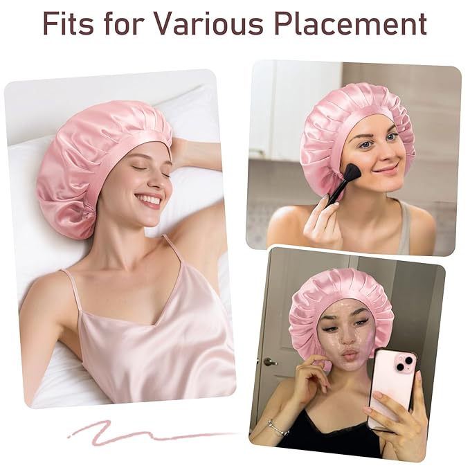 LitBear 100% Mulberry Silk Bonnet for Sleeping Women, 22 Momme Silk Hair Wrap with Elastic Band for Natural Curly Hair Long Short, Non-Slip Night Cap Reduce Friction Pink