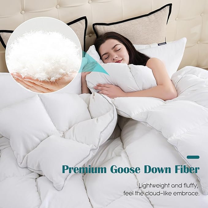 Goose Feather Down Fiber Comforter Full Size, 100% Cotton Cover Ultra Soft Fluffy Duvet Insert Full, All Season Luxurious Hotel Bedding Comforter, White 82"x86"