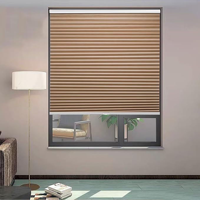 MYshade 1.5-Inch Cellular Cordless Blackout Shades,Thermal Insulating Noise Reducing Waterproof Blinds,Honeycomb Window Treatments for Indoor Light Control (Light Brown-31 W x 72" H)