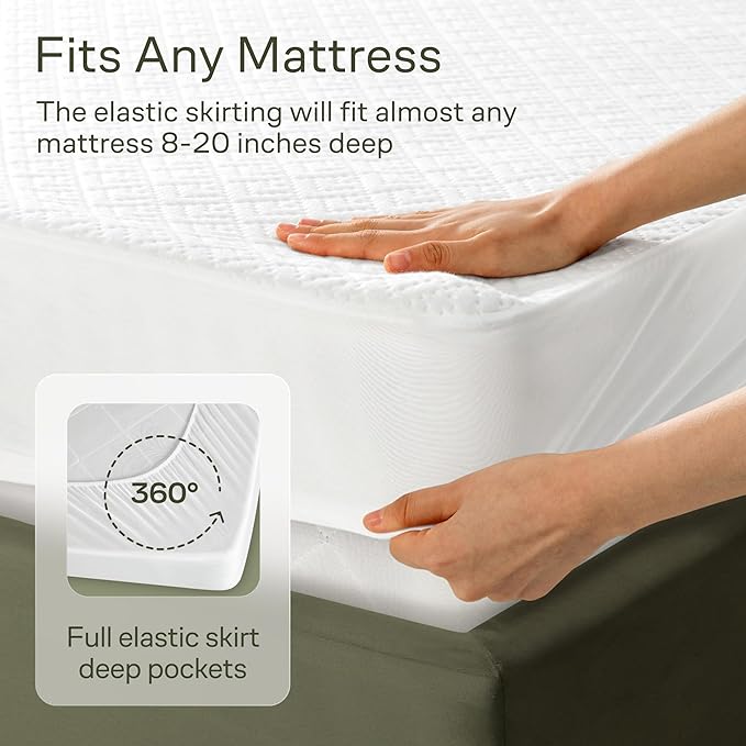 100% Waterproof Queen Mattress Protector - 360 Pad Protection Against Spills, Stains & Accidents for Parents & Pet Owners - Noiseless & Cooling Viscose Made from Bamboo (White)