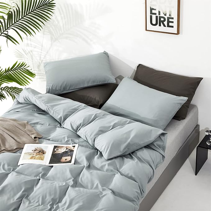 Cottonight Blue Comforter Set - Queen Size Light Blue Bedding - Dusty Blue Blanket & Quilts - Modern, Soft, Breathable - Baby Blue Comforter Set for Women & Men
