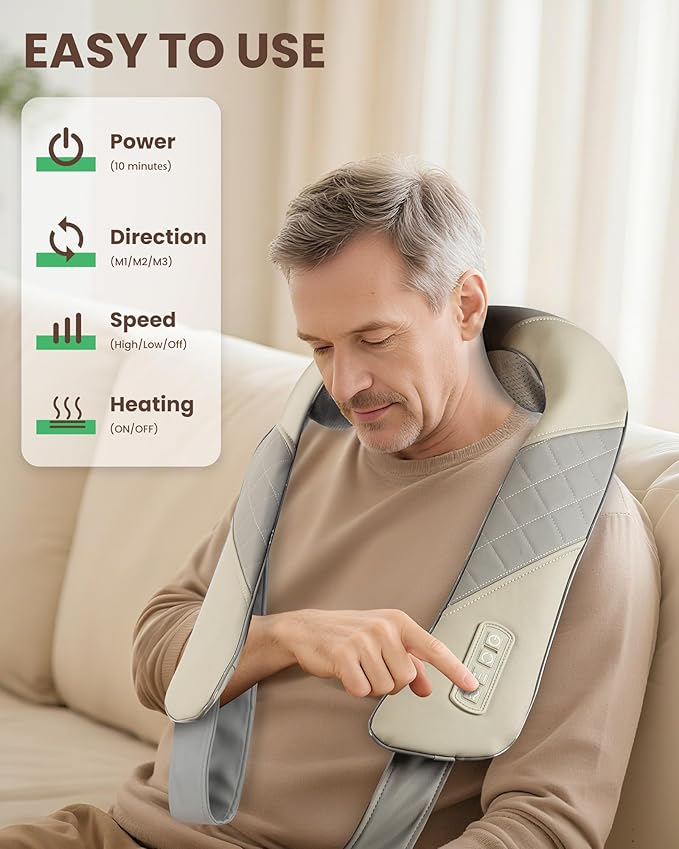 Cordless Neck Massager with Heat, Deep Kneading Neck Shoulder Massager for Pain, Shiatsu Back Massager Pillow, Gifts for Men, Women