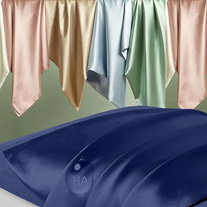 Silk Pillowcase for Hair and Skin, Mulberry Silk Pillow Cases King Size, Anti Acne Cooling Sleep Both Sides Natural Silk Satin Pillow Case Covers with Hidden Zipper, Gifts for Women Men, Navy Blue