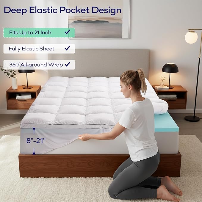 OLANLY Dual-Layer 4 Inch Twin Size Memory Foam Mattress Topper for Back Pain, 2 Inch Cooling Pillow Top Mattress Pad Cover and 2 Inch Gel Memory Foam Topper, Deep Elastic Pocket, White