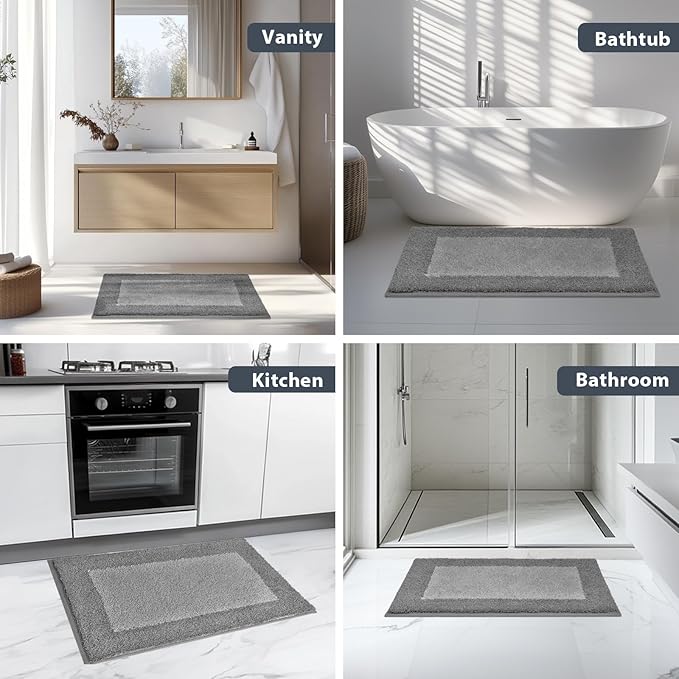Bathroom Rugs 24" x 60", Non-Slip Extra Soft Absorbent Bath Rugs, Machine Washable Quick Dry Bath Mats for Bathroom Floor, Shower, Bathtub and Sink, Grey & Dark Grey