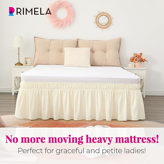 RIMELA Bed Skirt King Size 18 Inch Drop, Wrap Around Elastic Bedskirt Solid Microfiber Luxury Hotel Quality Fabric, Easy to Install Machine Washable Wrinkle & Fade Resistant, Cream