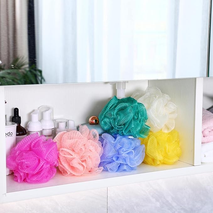 Sunnyray 100 Pcs Bath Sponge Shower Loofahs Bulk Bath Luffas Exfoliating Body Scrubber Packs Assorted Colors Mesh Balls Travel Cleaning Wash Puff Bathing Accessories for Women Men Body Wash, 6 Colors
