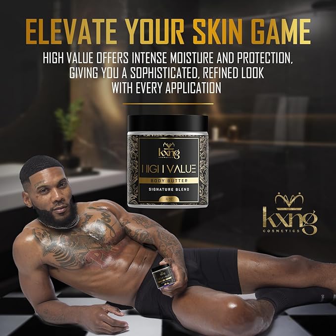 KXNG Cosmetics, Body Butter, Organic Skin Care for Men and Women, Body Moisturizer Lotions and Creams, Raw Shea Butter, Cocoa Butter, Mango, Coconut Oil, Hand, Foot, All Skin Types (High Value)
