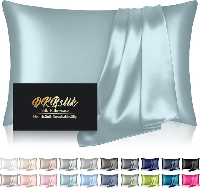 Silk Pillowcase for Hair and Skin, Mulberry Silk Pillow Cases King Size, Anti Acne Cooling Sleep Both Sides Natural Silk Satin Pillow Case Covers with Hidden Zipper, Gifts for Women Men, Aqua Blue