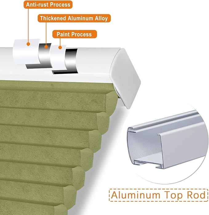Persilux Custom Cellular Shades Cordless Window Shades Light Filtering Bottom up Honeycomb Blinds UV Protection Room Darkening Blinds for Windows, Office and Living Room Green