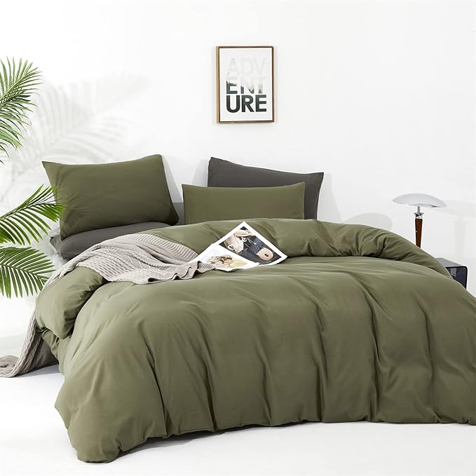 Cottonight Green Comforter Set King Olive Green Bedding Set Blanket Quilts Modern Soft Breathable 3 Piece Olive Green Comforter Set for Women Men King Bed