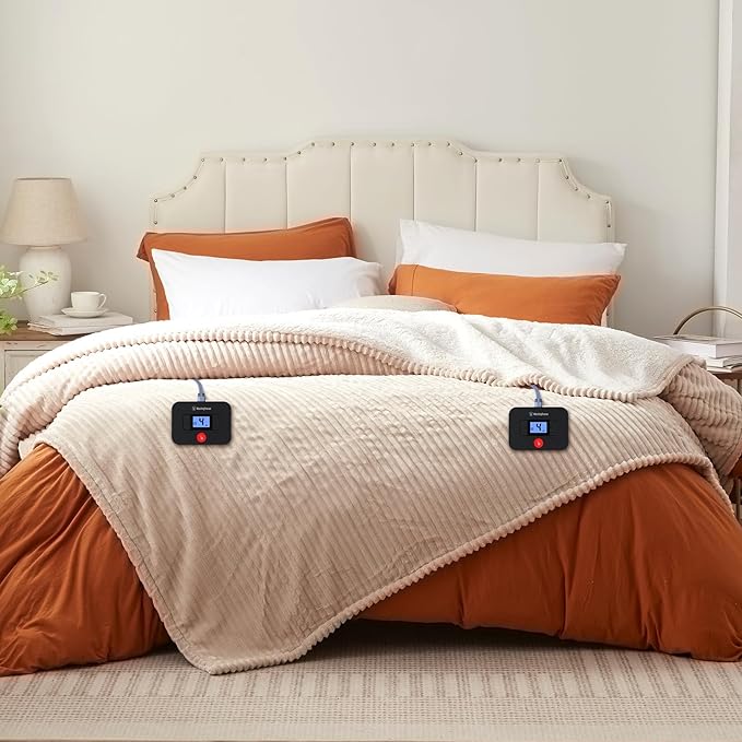 Westinghouse King Size Heated Blanket, Soft Flannel to Sherpa Reversible Electric Blanket King Size with 10 Heating Levels & 1-12 Hours Auto Shut Off, Machine Washable, (100" x 90", Beige)