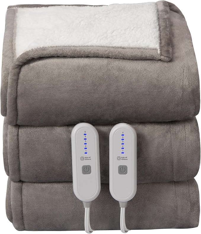 Heated Blanket Queen Size - 84" x 90" Electric Blanket with 5 Heat Settings, Double Zone Heating, 10 Hrs Auto Off, Overheat Protection, Washable Heating Blanket, Gifts for Grandma, Grey