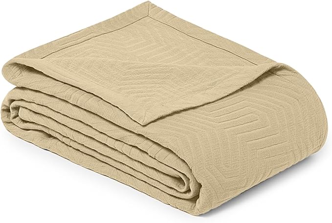 Threadmill Luxury Cotton Blankets for Queen Size Bed | All-Season 100% Cotton Queen Size Blanket | Aster Jacquard Cozy Lightweight, Soft Breathable Coverlet fits Full Size Bed, 90x92 | Beige