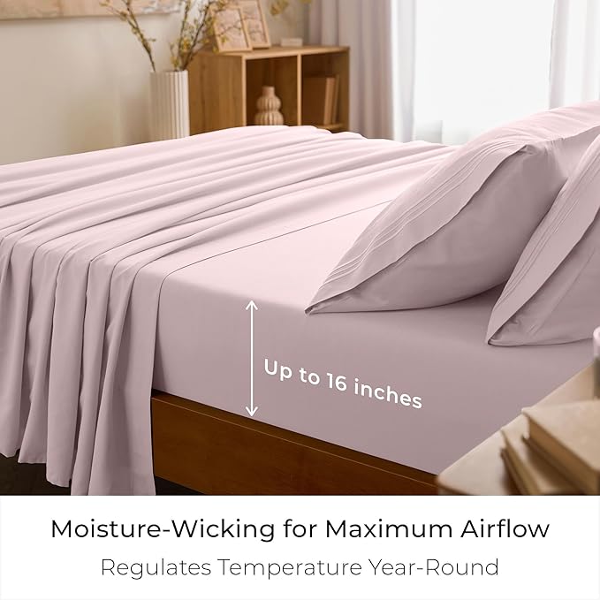 Mellanni King Sheets Set - 4 PC Iconic Collection Bedding - Hotel Luxury, Extra Soft, Cooling Bed Sheets - Wrinkle, Fade, Stain Resistant (King, Blush Pink)