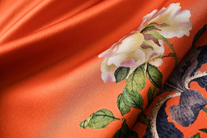 Women's Silk Kimono Robe Long Bathrobe Nightgown 100% Mulberry Silk for Women - Classic Floral Pattern