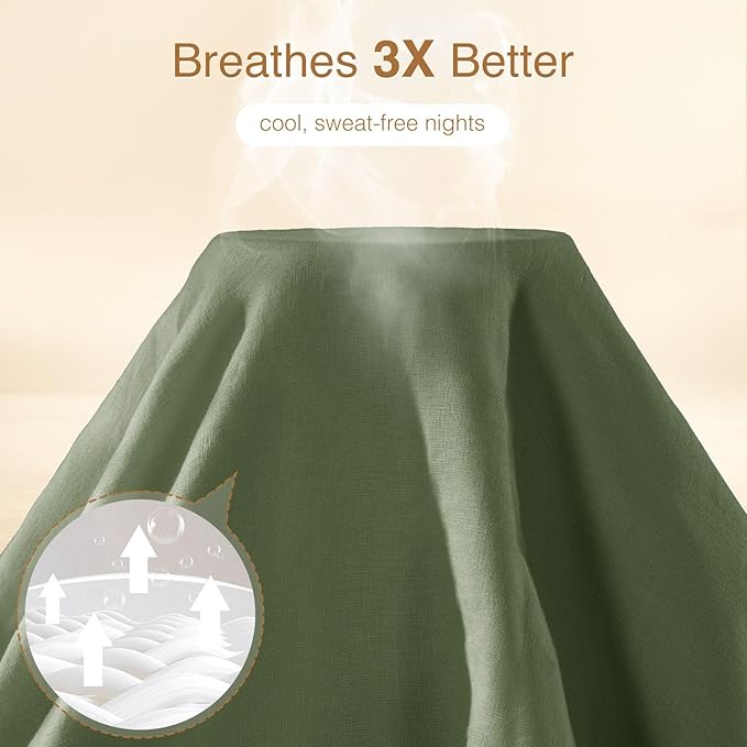 SONORO KATE 100% French Linen Duvet Cover King Size, Soft Breathable for Hot Sleepers, Moisture Wicking & Durable Cover Set - Zipper Closure & 4 Corner Ties Duvet Covers 3 Piece (Olive Green,King)