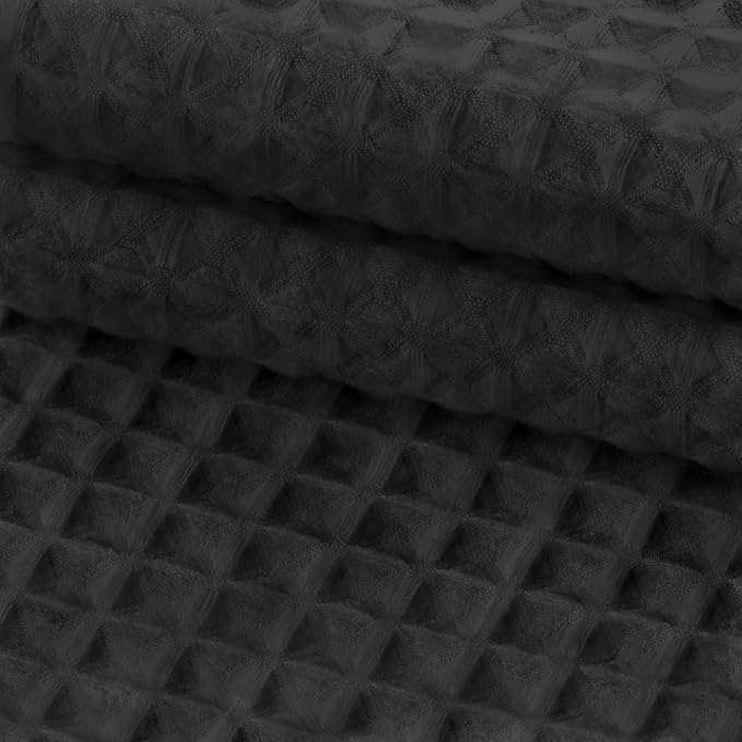 YellyHommy No Hook Shower Curtain and Liner Set Less Time Black Waffle Cotton Hotel Shower Curtain with Snap in Liner 72" Wx 75" L